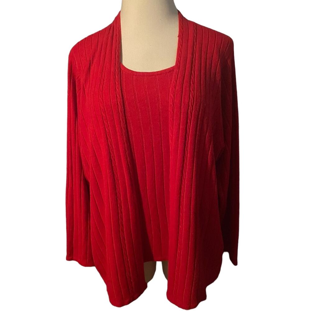 Size 26 Sweet Romeo Red Ribbed Sweater Mock Twin Set
